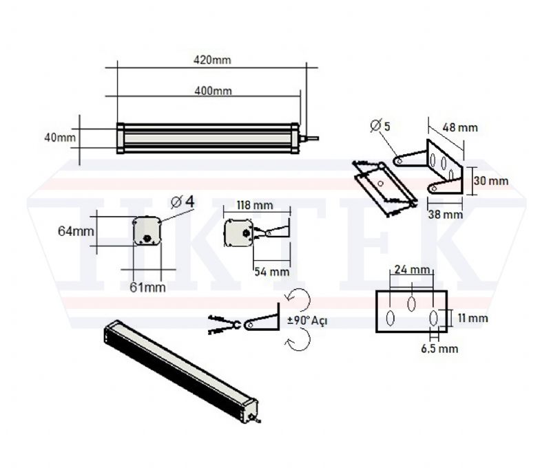 مصباح إضاءة LED خطي 400 مم IP-67 من نوع CNC والآلات الصناعية - آلات ومعدات معالجة المعادن - 24-V AC-DC Çalışabilen LED Makina Lambası
