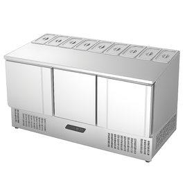 ثلاجة ندوستريو 3 أبواب، محرك سفلي، 1600x700x850 ملم، SLD-7160-SS TOP - آلات ومعدات المطبخ الصناعية - NDUSTRIO3K