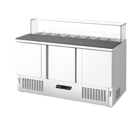 Ndustrio كونترتوب نوع 3 باب Gastronorm بولي إيثيلين سطح زجاجي Saladbar SLD 7160-PE-GC - آلات ومعدات المطبخ الصناعية - NDUSTRIOTE