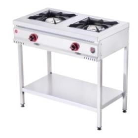 Silverinox, Erdgas, CE zertifiziert, Doppel Burner Midi Kocher mit Basis Regal - Industrielle Küchenmaschinen und -geräte - SILVERINOX