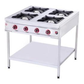 Silverinox, LPG, CE zertifiziert, 4-Burner Midi Kocher mit Basis Regal
