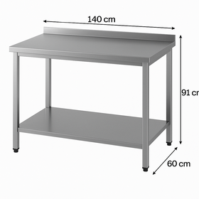 Edelstahl Chrom Küchenarbeitsplatte mit Basisregal, 140 X 60 X 85 cm, 430 Stahl